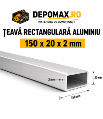 Teava rectangulara aluminiu 150 x 20 x 2 mm, 6 metri (EN AW-6060)